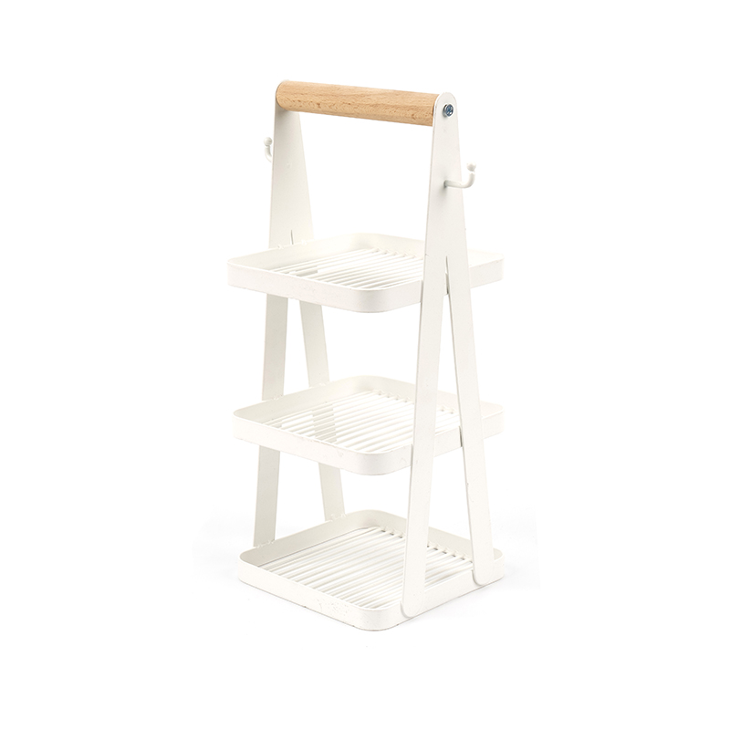 ตะกร้าเก็บของแบบพกพา 3 ชั้น ด้ามจับไม้