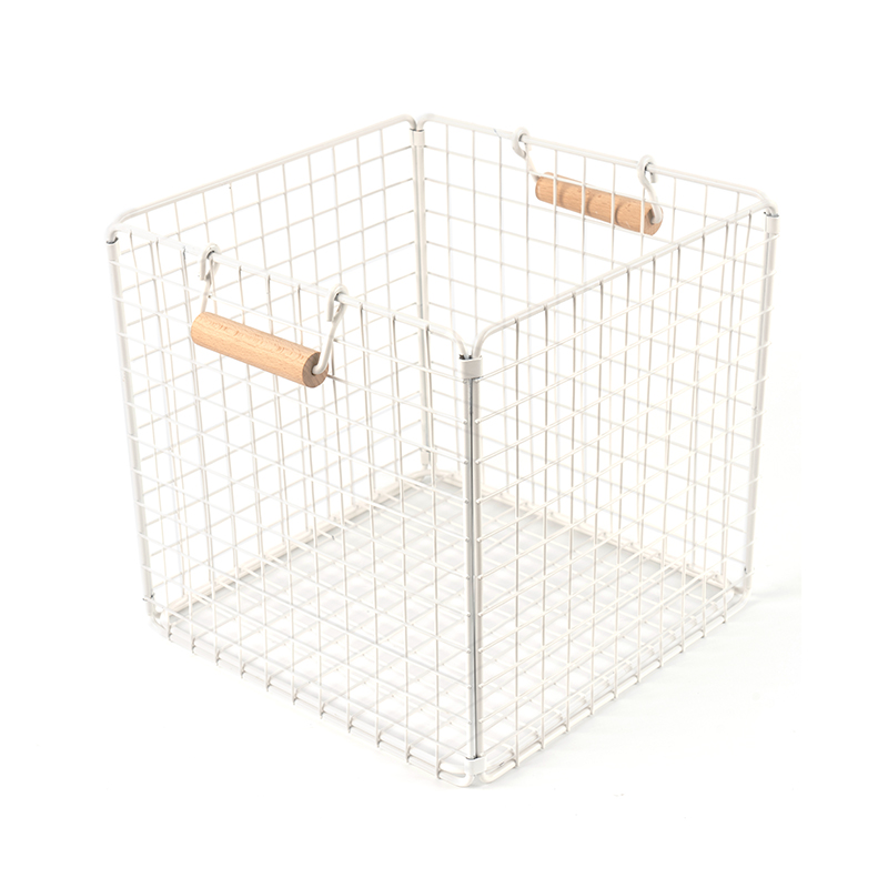 ตะกร้าเก็บลวดพร้อมที่จับไม้สำหรับตู้กับข้าว