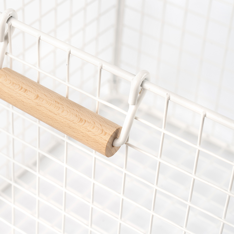 ตะกร้าเก็บลวดพร้อมที่จับไม้สำหรับตู้กับข้าว