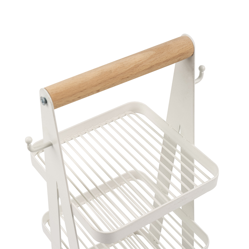 ตะกร้าเก็บของแบบพกพา 3 ชั้น ด้ามจับไม้