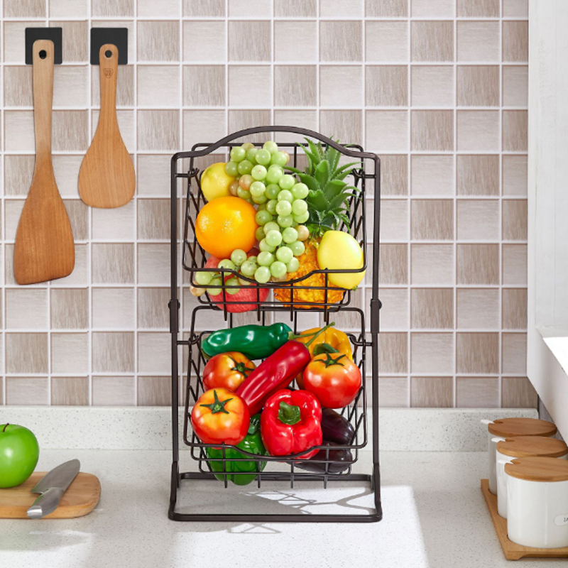 ตะกร้าผลไม้โลหะ 2 ชั้นสำหรับเคาน์เตอร์ครัว