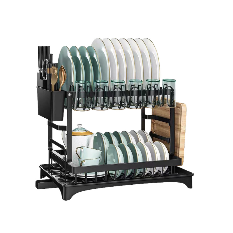 ราวตากผ้าสแตนเลส 2 ชั้นพร้อมที่คว่ำจาน